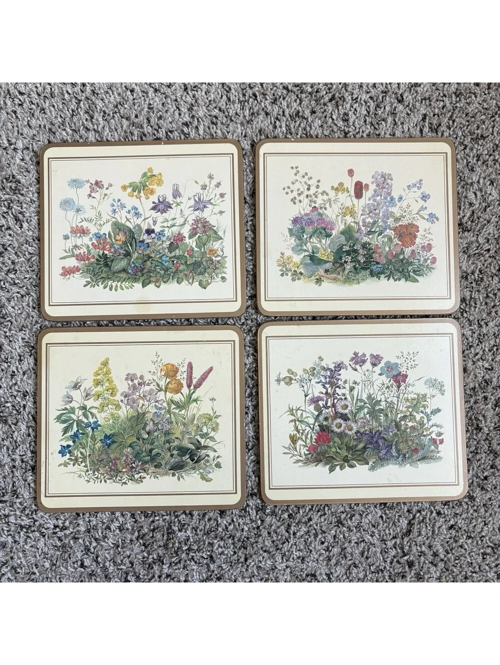 Vintage Pimpernel Wildflowers Cork Back Placemats Set Of 4 Made England Boho